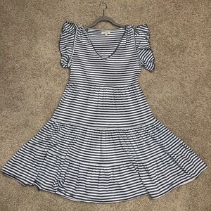 Max Studio Navy Stripe Tiered Dress – Size M